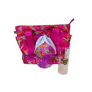 Banana Boat 3 PCS Set Cooler Bag Hat & Bottle Side Pockets Tropical Barbie Pink